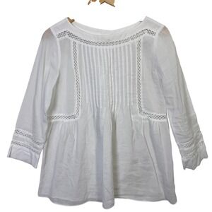 Rebecca Taylor Blouse 4 White Cotton Pintuck Pleated Delicate Coquette Top
